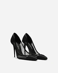 Mesh and patent leather pumps