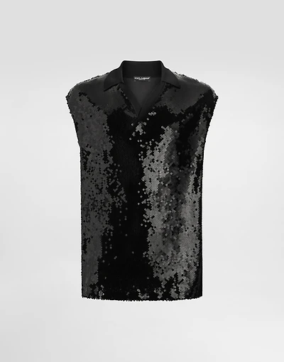 Sleeveless polo with sequins