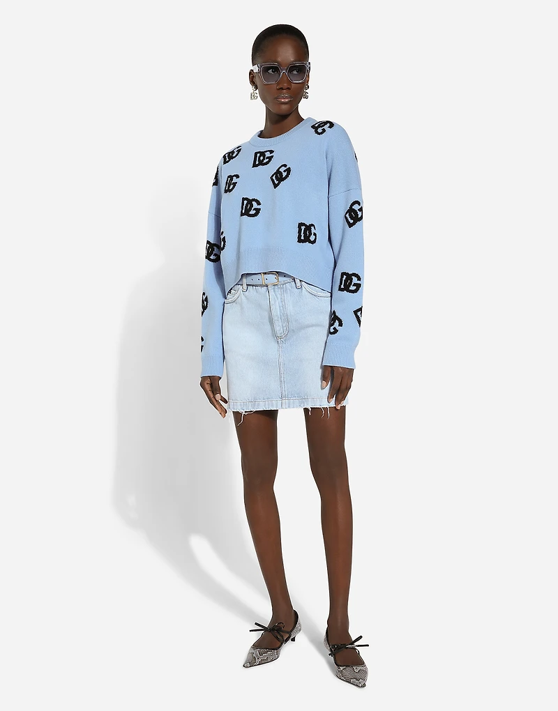 Wool round-neck sweater with DG logo inlay