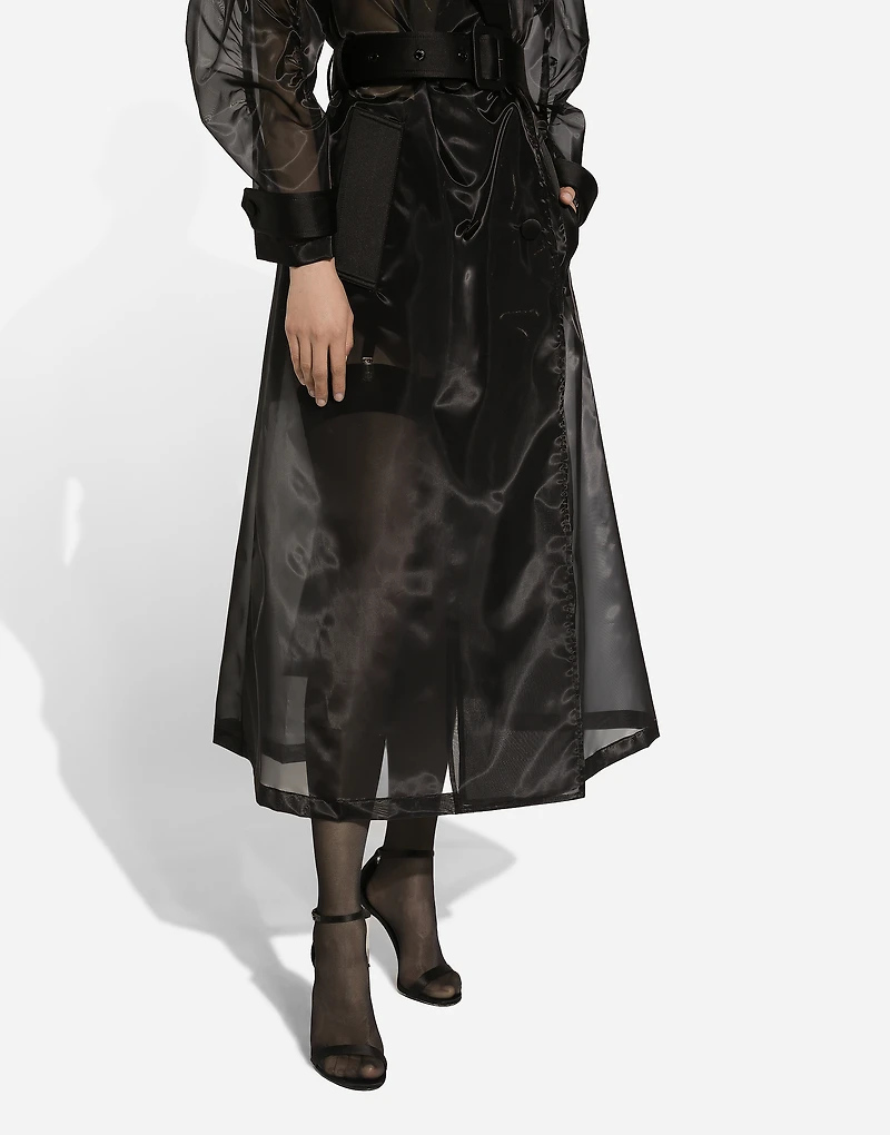 Technical organza trench coat with gathered sleeves