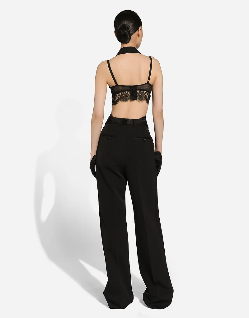 Wool gabardine tuxedo pants