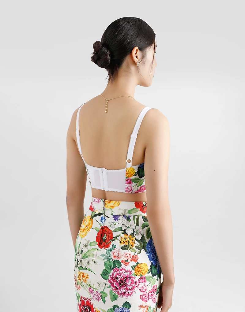 Cotton corset bralette top with floral print