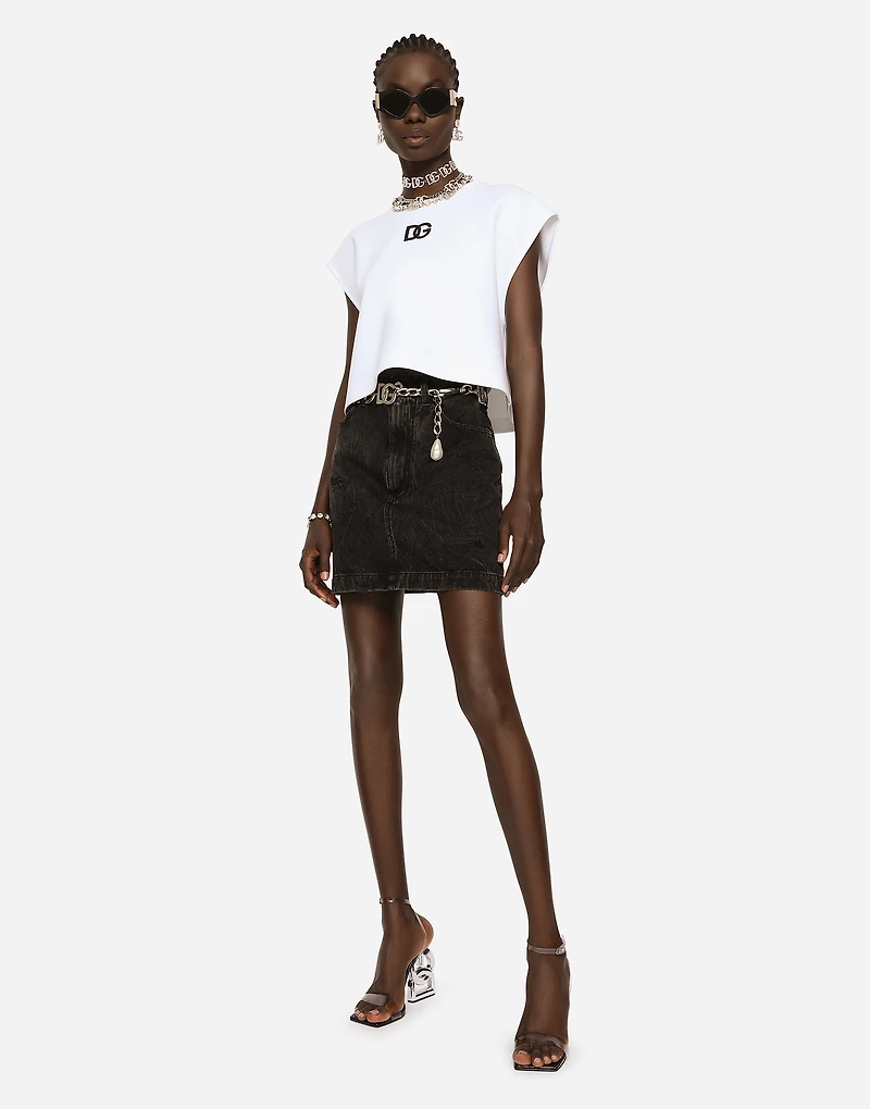 Washed denim miniskirt