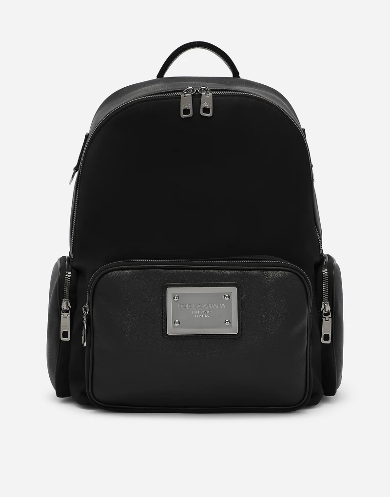 Grainy calfskin and nylon backpack