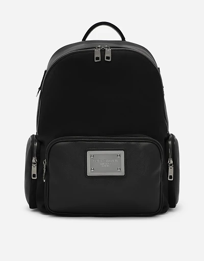Grainy calfskin and nylon backpack