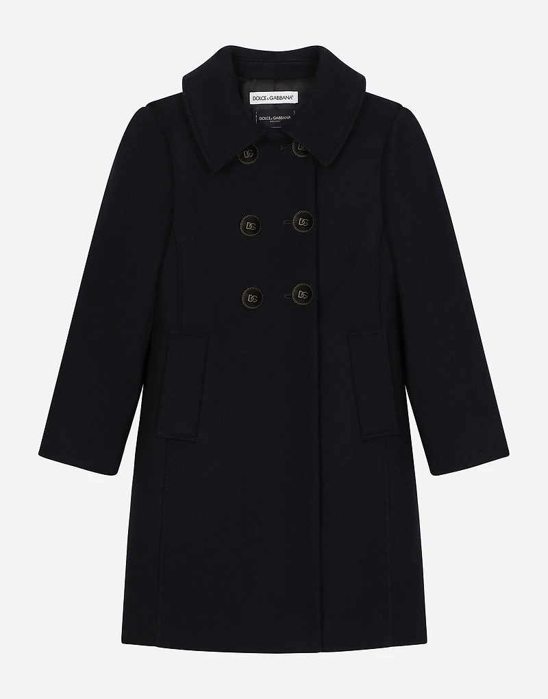 Double-breasted wool coat with branded buttons