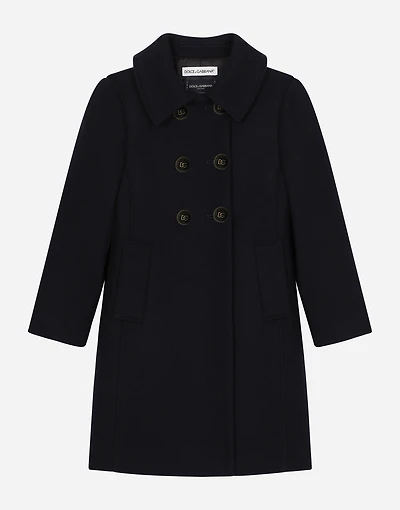 Double-breasted wool coat with branded buttons