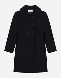 Double-breasted wool coat with branded buttons
