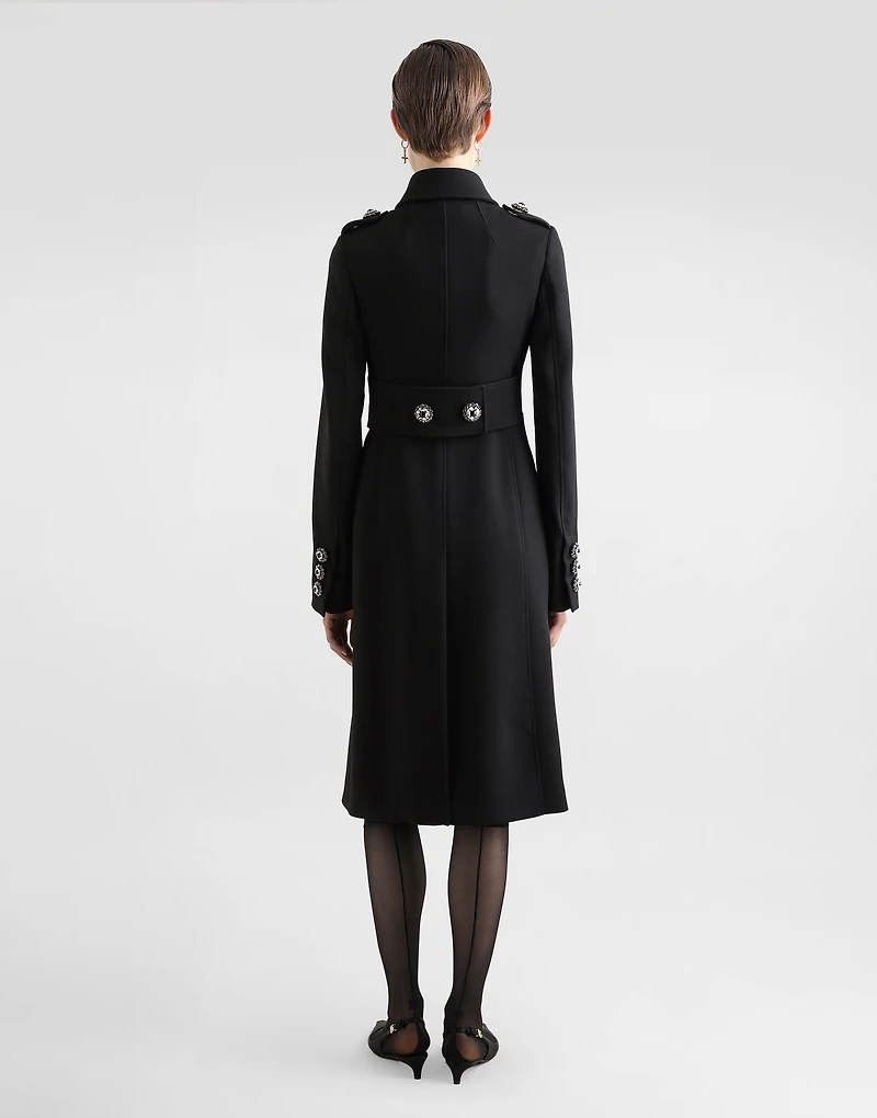 Double-breasted wool coat with bejeweled buttons
