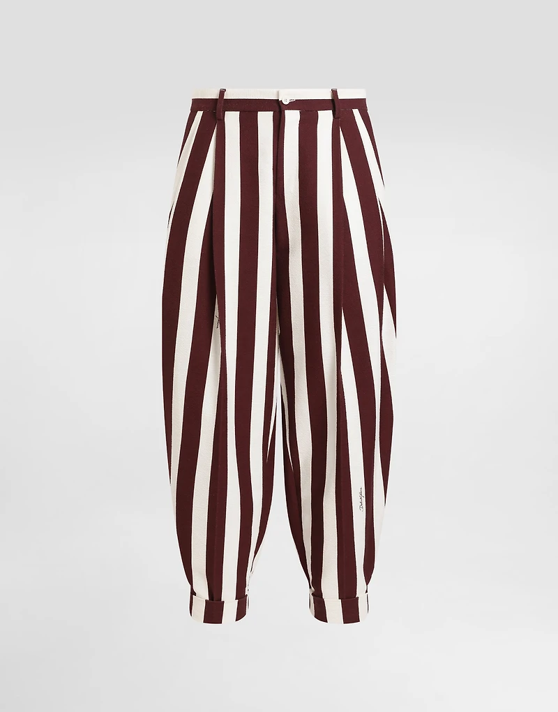 Striped cotton jacquard pants with double darts