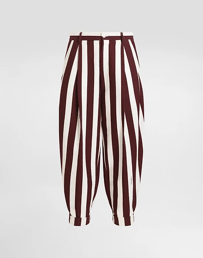 Striped cotton jacquard pants with double darts