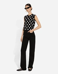 Silk and wool tank top with polka-dot inlay