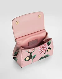 Polished calfskin Sicily crossbody bag with rose print
