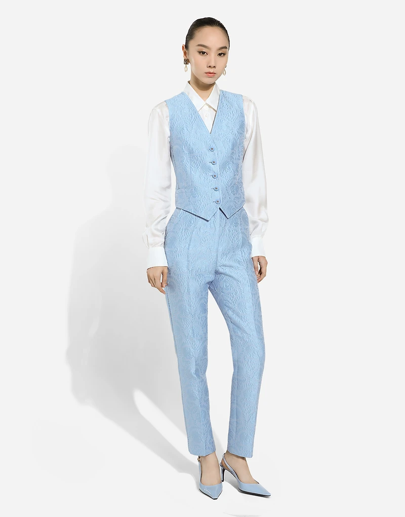 Tailored floral quilted jacquard pants