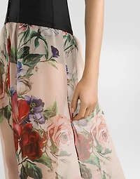 Floral-print chiffon calf-length skirt