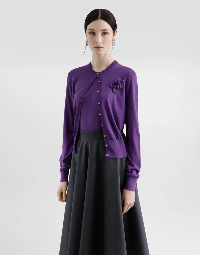 Silk round-neck cardigan