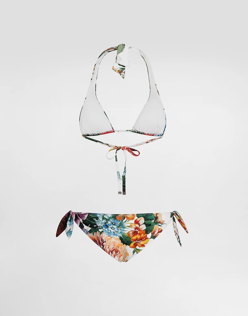 Flower-print padded triangle bikini