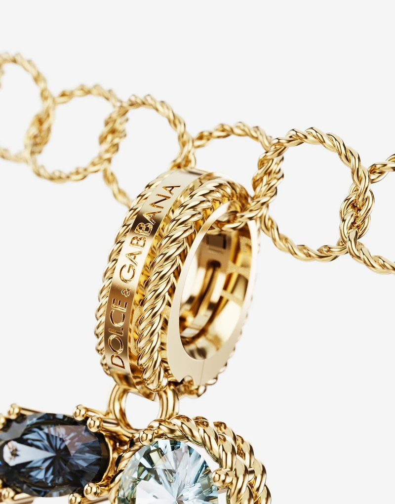 Letter O Charm 18-carat yellow gold and multicolored gems