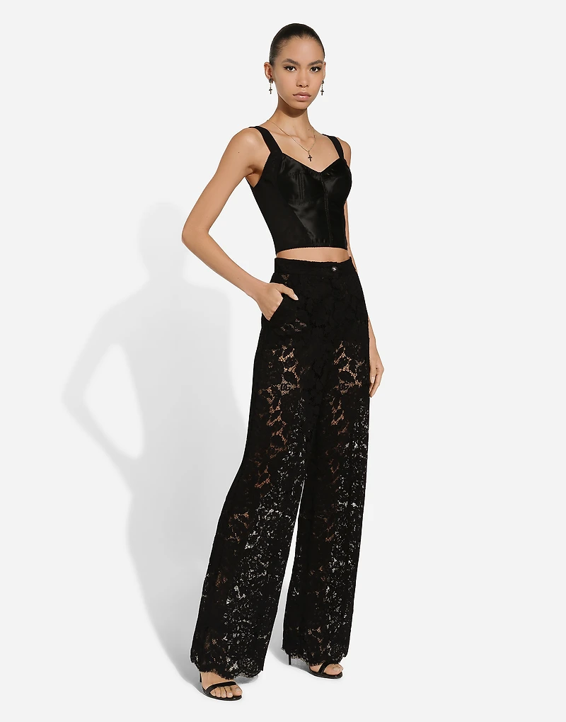 Flared floral cordonetto lace pants with DG logo