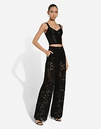 Flared floral cordonetto lace pants with DG logo