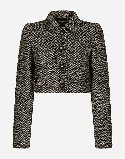 Cropped speckled tweed jacket