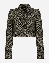 Cropped speckled tweed jacket