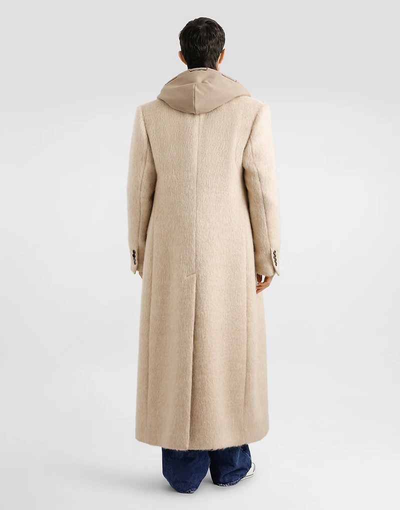 Long-haired mohair blend double-breasted coat