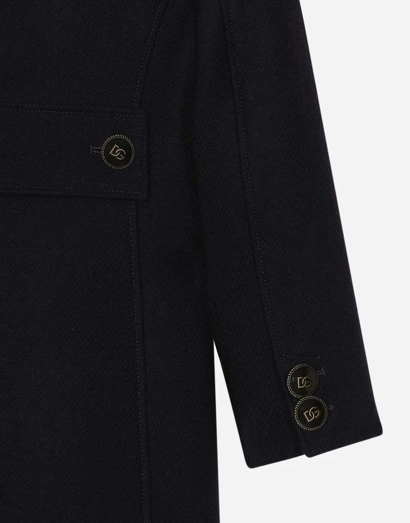 Double-breasted wool coat with branded buttons