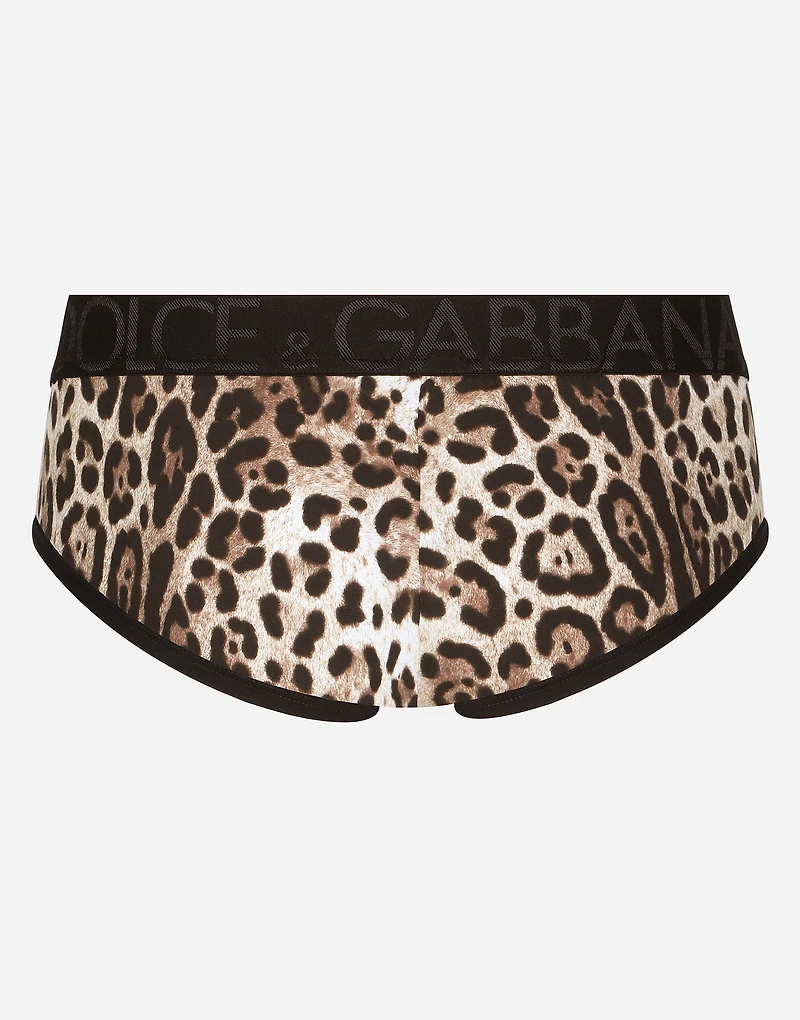 Two-way stretch jersey Brando briefs with leopard print