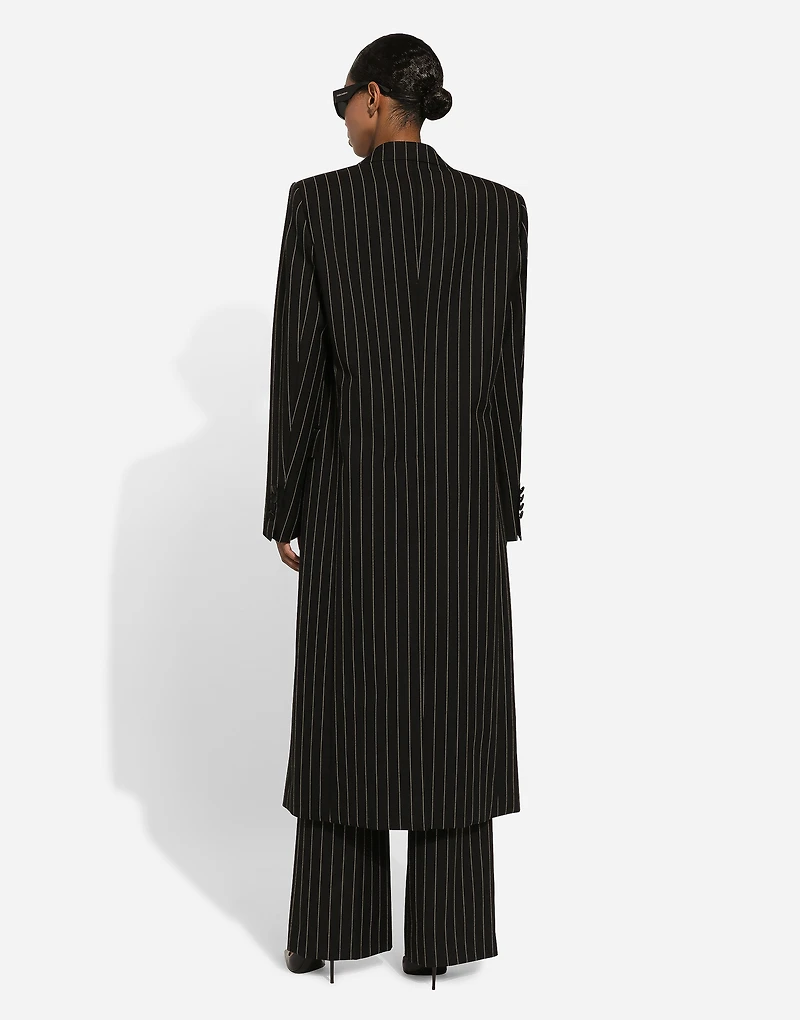 Pinstripe double-breasted coat woolen fabric
