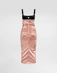Draped satin calf-length dress with bra-style cups