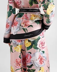 Silk pajama pants with rose and peony print