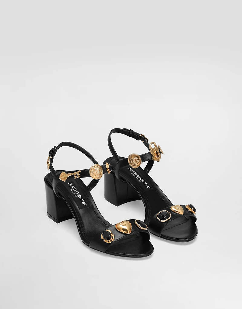 Sandals with embroidery and stones