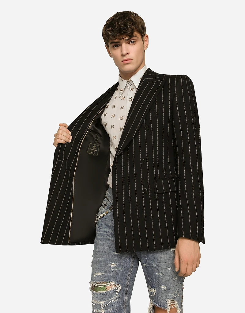 Double-breasted jacket pinstripe stretch wool