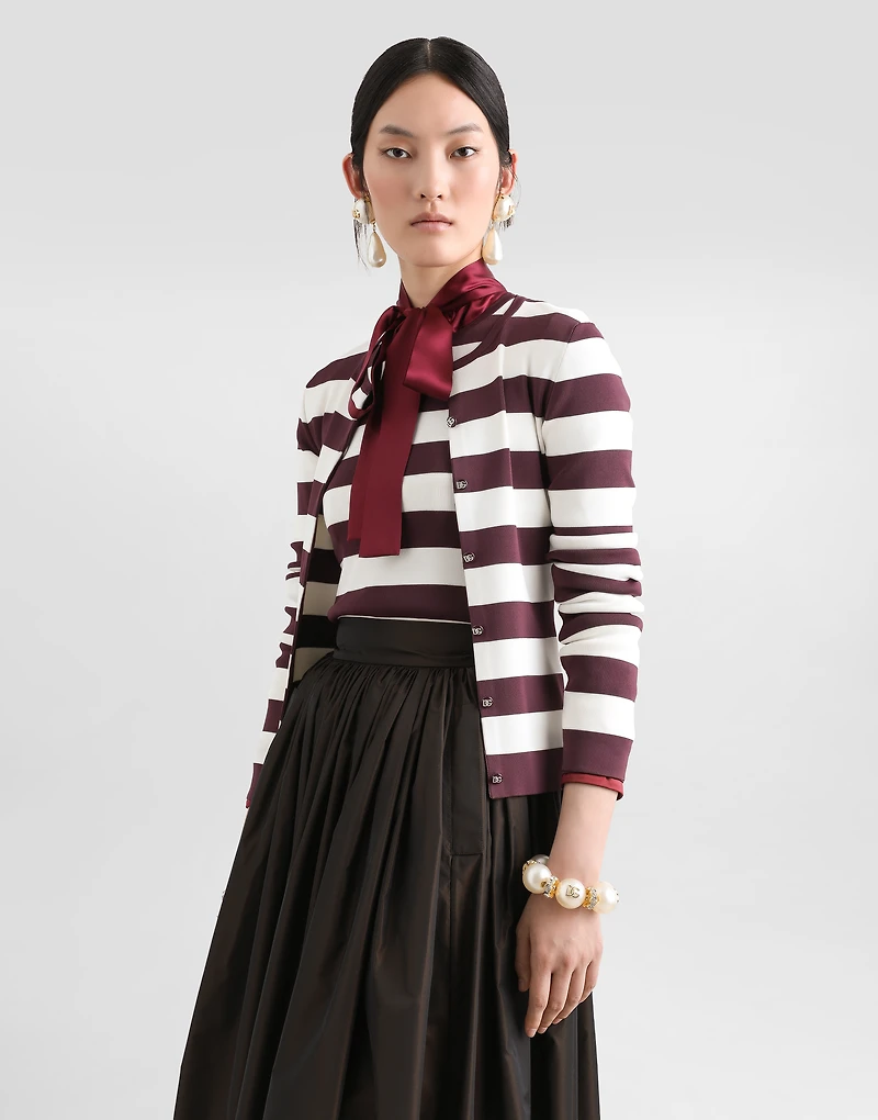 Striped crew-neck viscose cardigan