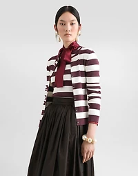Striped crew-neck viscose cardigan