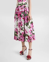 Peony-print cotton circle skirt