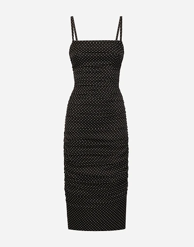 Charmeuse sheath dress with micro polka-dot print:
