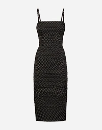 Charmeuse sheath dress with micro polka-dot print: