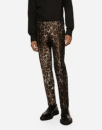 Double-breasted leopard-design jacquard Sicilia-fit suit