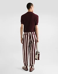 Striped cotton jacquard pants with double darts