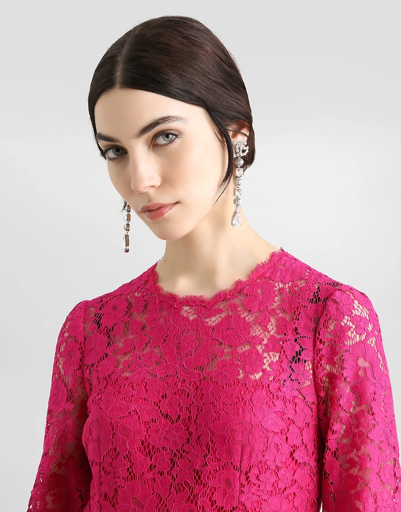 Calf-length circle-skirt dress cordonetto lace