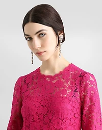 Calf-length circle-skirt dress cordonetto lace