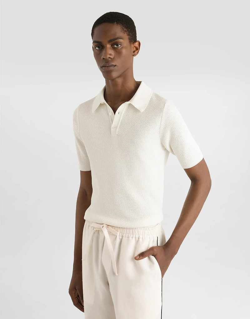 Short-sleeved cotton knit polo-shirt