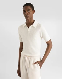 Short-sleeved cotton knit polo-shirt