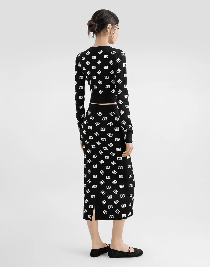 Cropped viscose jacquard sweater with DG logo