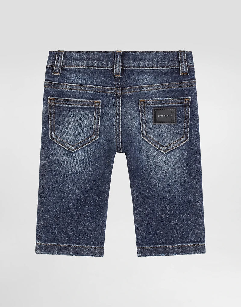 Regular-fit dark blue wash stretch jeans