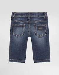 Regular-fit dark blue wash stretch jeans