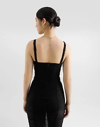 Calf-length stretch tulle slip dress