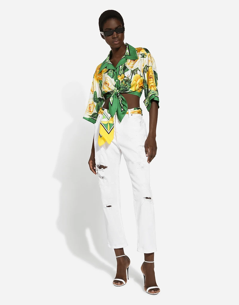 Cotton denim jeans with rips